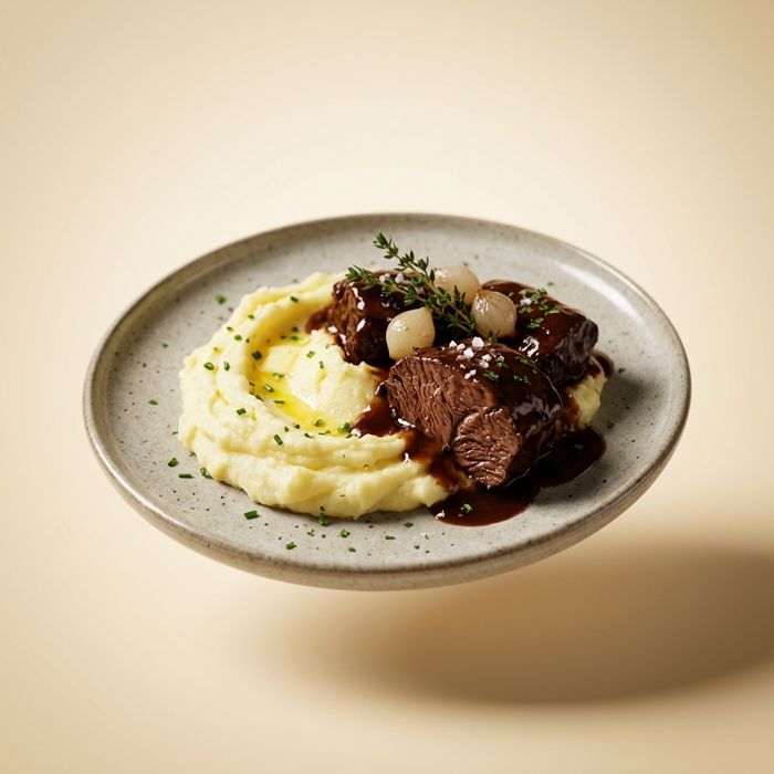 Guancia di vitello con crema di patate al burro