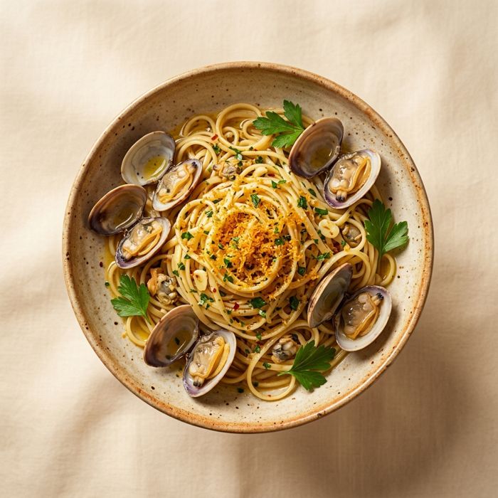 Linguine con vongole e bottarga di muggine